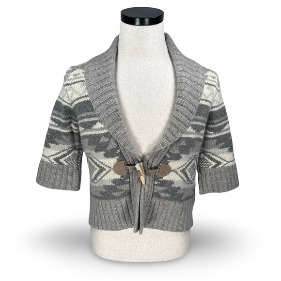 Vintage Lauren Ralph Lauren Aztec Cardigan Sweater Womens PM Gray Wool LRL - Picture 1 of 9